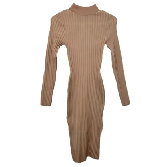 Say What Ribbed Tan MIDI Dress - Picture 1 of 5